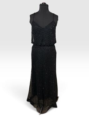 Adrianna Papell Black Beaded Maxi Dress